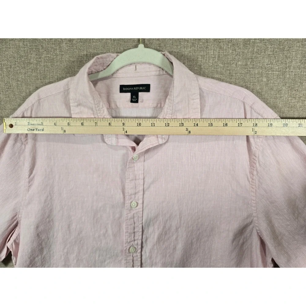 Banana Republic Men's XL Pink Linen Cotton Button Up Shirt Short Sleeve